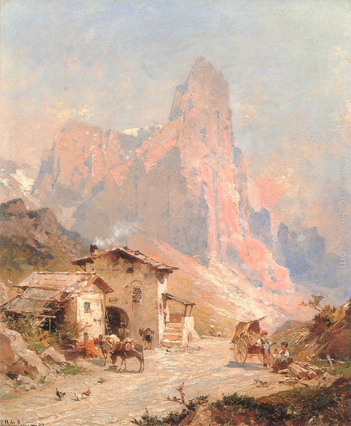 Figures in a Village in the Dolomites painting - Franz Richard Unterberger Figures in a Village in the Dolomites art painting